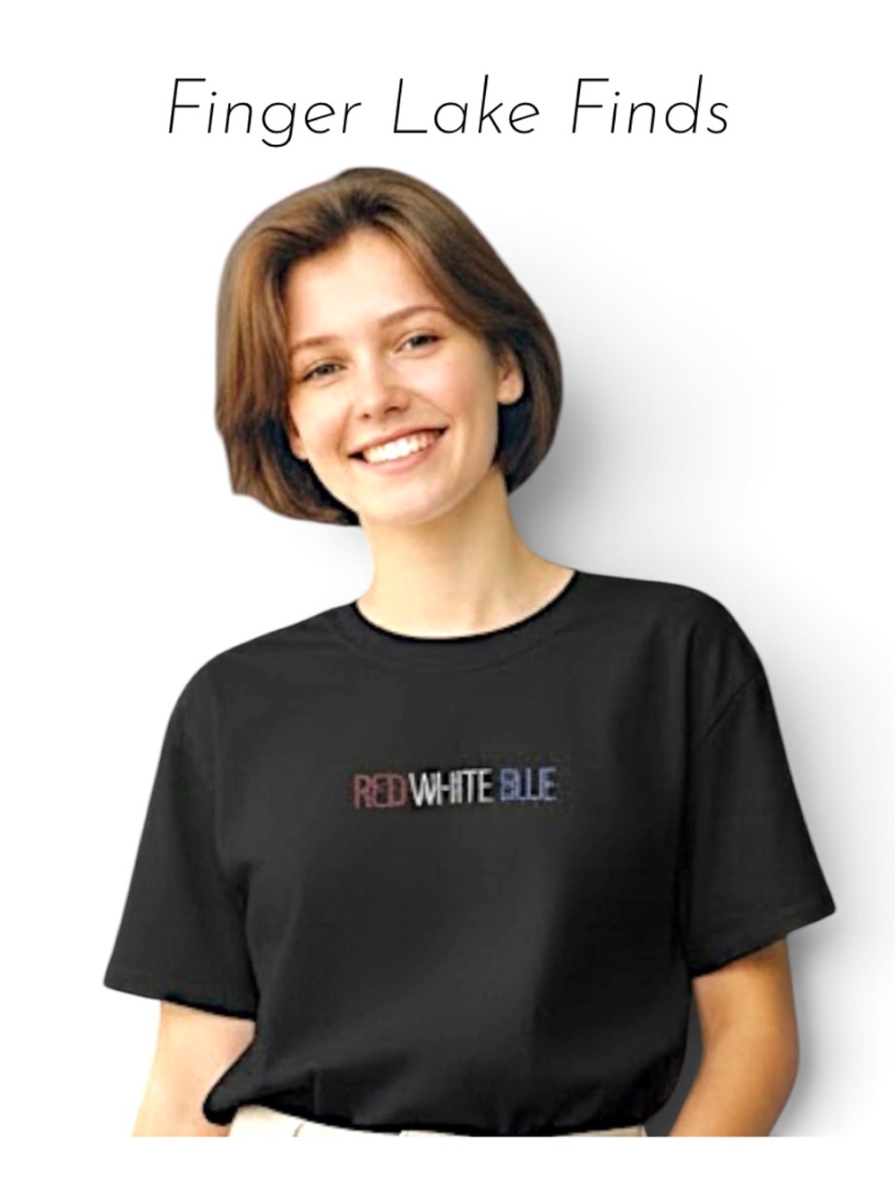 Patriotic Cotton T-Shirt with Red White Blue Sequined Text, XL